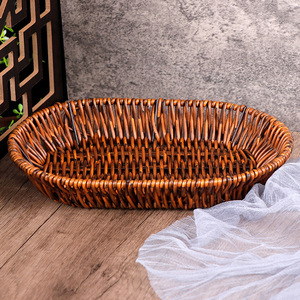 Oval Woven Imitation Rattan <b>Basket</b> With Handle For Fruit Snack Bread <b>Storage</b> Shandong Made - Product Image 1