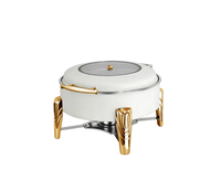 Nouveau design en acier inoxydable blanc, chauffe-plat de 6 L pour restaurant, chauffe-plat à alcool avec couvercle hydraulique pour la restauration de mariage
