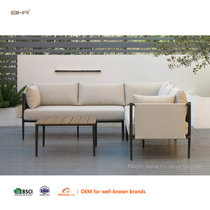 BHR Design minimaliste moderne tissu cadre en aluminium <span class=keywords><strong>terrasse</strong></span> balcon jardin intérieur extérieur canapé en forme de L canapé d'angle 4 pièces ensemble - Product Image 2