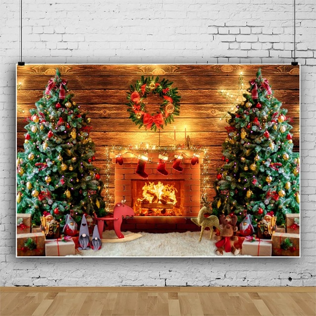 2023 Christmas Backdrops Photography Tree Gifts Fireplace Family Party Decor Background Baby Portrait Photographic Photo Studio
