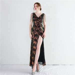 2025 nouveaux styles col en V profond fente à l'avant Sexy Sequin célébrité <span class=keywords><strong>robe</strong></span> <span class=keywords><strong>de</strong></span> <span class=keywords><strong>soirée</strong></span> - Product Image 4