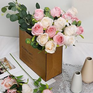 3 Têtes de roses artificielles en soie brûlée, effet vieilli, pour décoration de mariage et de maison - Product Image 5