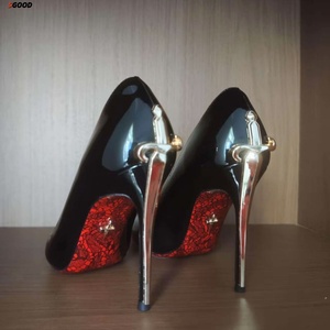 Elegantes Stilettos de Punta Puntiaguda de Seda Negra Satinada con Pedrería, Ligeros, con Sandalias, para Mujer, para Fiestas y Ocasiones Especiales - Product Image 3