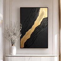 Peinture murale sur toile encadrée noir et or style Art déco minimaliste pour salon, fond de canapé, texture luxueuse en aluminium