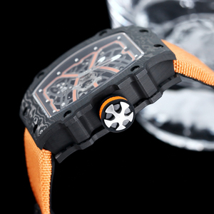 Montre automatique squelette de luxe haut de gamme personnalisée pour homme, boîtier noir et orange, légère, pour les soirées sur yacht, montre-bracelet sport composite - Product Image 4