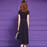 Robe professionnelle pour femmes FMY65163, robe d'été formelle à manches courtes, coupe trapèze, longueur genoux, col en V, noir et blanc