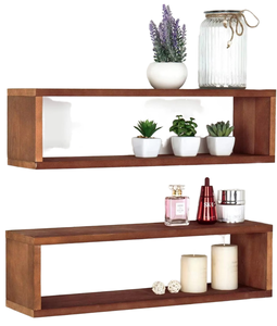 Étagère murale en bois moderne à double niveau, design minimaliste pour salon, rangement durable et portable en forme de cube - Product Image 1
