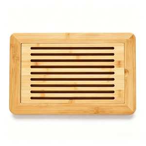 Support à pain en bambou 38x24x2cm avec plateau amovible pour planche à découper domestique, design en bois massif - Product Image 2