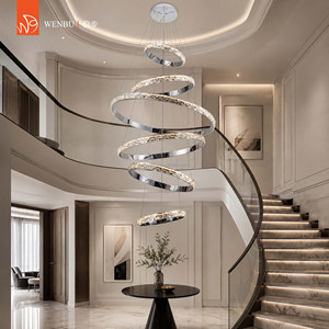 Lámpara de Araña de Lujo con Anillos Escalonados de Cristal K9 y Acabado Cromado, Lámpara Colgante de Lujo para Escaleras de Villas - Product Image 3