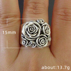 Anello H182 Placcato Argento con Motivo Floreale, Stile Vintage, Unisex, Gioiello Regalo alla Moda - Product Image 4