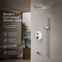 Kit de douche encastré moderne chromé à trois fonctions, mitigeur mural avec poignée, bouton de commande intégré chaud/froid, jet de pluie intérieur