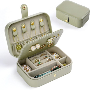 Estuche organizador de joyas de viaje verde <span class=keywords><strong>oliva</strong></span> de cuero para mujer, Cajas de Regalo de joyería portátiles para collar, anillos, pulsera, pendientes - Product Image 1