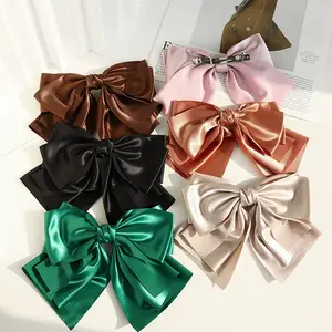 Satin Big Bow Hairpin Clip In Ponytail Hair Pieces Hairgrips Silk Hair Bow Clips