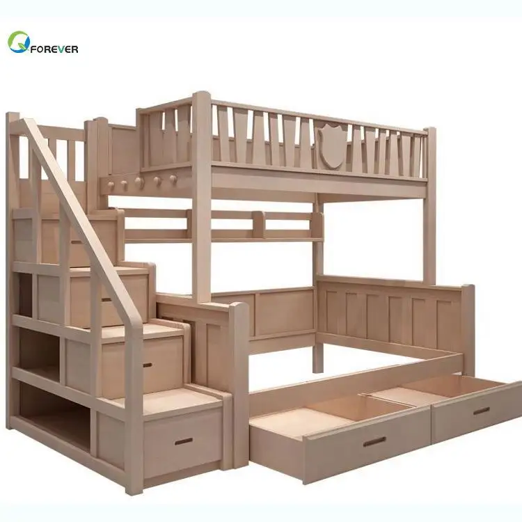 Yq jenmw เตียงสไตล์ยุโรปเตียงไม้ทึบสำหรับเด็กเตียงสองชั้น