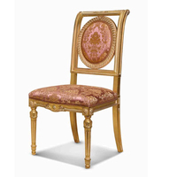 Fauteuil de salle à manger sans accoudoirs en bois massif, style palais français de luxe, décor doré sculpté à la main, rembourré en tissu