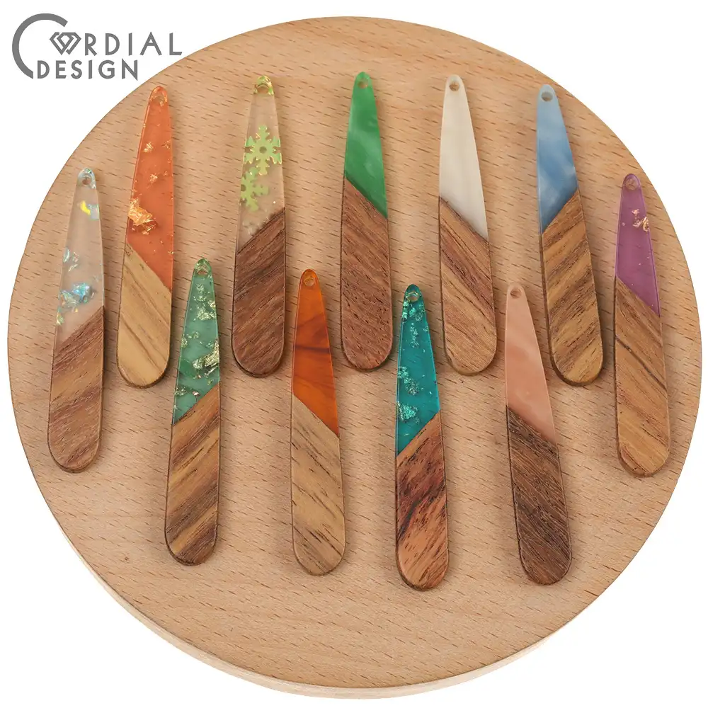 Jewelry Accessories Cordial Design 50Pcs 8*44MM Earrings Accessories Charms Pendants DIY Making Natural Wood & Resin Jewelry