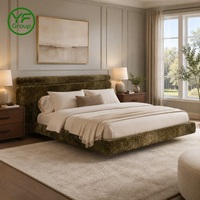 Lit capitonné haut de gamme Queen Size en velours et bois massif, mobilier de maison, lit contemporain de luxe en tissu pour chambre à coucher