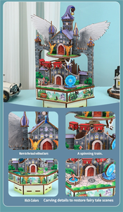 Boîte à musique en bois faite à la main, ensemble de blocs de construction pour les enfants de 5 à 14 ans, modèle de château de glace à assembler soi-même, jouet unisexe - Product Image 4