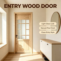 Porte intérieure en bois de pin massif avec grille, porte en bois brut pour la rénovation de la maison, de la chambre et du bureau