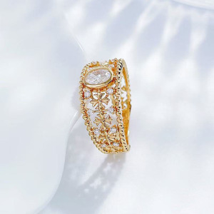 <span class=keywords><strong>Bague</strong></span> de fiançailles ovale artistique en or jaune 18 carats avec diamant de laboratoire et breloque <span class=keywords><strong>fleur</strong></span> pour femme – Nouveauté tendance - Product Image 2