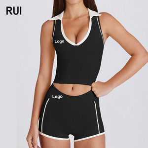 RUIQUWIN <b>Women's</b> Sleeveless Yoga Top Patchwork Design High Elastic <b>Shorts</b> Wholesale Sportswear Seamless Pockets Yoga Sets - Product Image 1