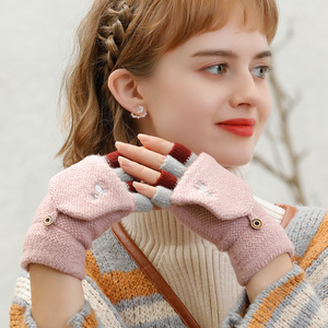 Vente en gros de mode mitaines mignonnes de vélo chaudes sans doigts automne et <span class=keywords><strong>hiver</strong></span> femmes Flip gants tricotés - Product Image 2