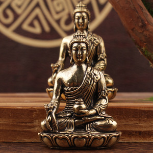 Estatua de Buda de Latón, 2 Piezas, Figura de Buda Medicina Sentado, Adorno de Escritorio, Decoración Religiosa para el Hogar o Templo - Product Image 3