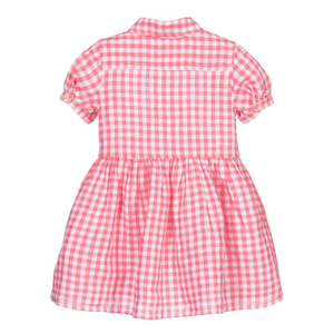 Servizio OEM e ODM, Vestito Estivo Casual per Bambine in Cotone a Quadretti Rosa, Traspirante, con Maniche a Sbuffo, per Uso Quotidiano - Product Image 2