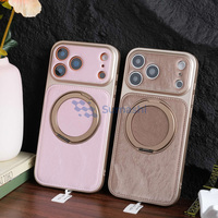 Étui de téléphone de luxe avec supports en forme d'anneau doré en cuir PU, sensation agréable au toucher, antichoc, pour iPhone 16 15 14 13 Pro