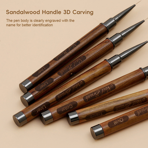 Cọ vẽ móng tay kiểu Pháp, cán gỗ đàn hương, đầu tròn, đầu dẹt, trị liệu ánh sáng, logo tùy chỉnh, dụng cụ làm móng nghệ thuật - Product Image 2