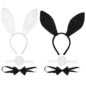 Halloween Bunny Girl Dress-up Rabbit Ears Headband Bow Tie Plush Ball Tail Party Costume Accessories Rabbit Ear Costume Set