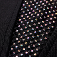 Robe de cocktail mini noire pour femme, style bandage, taille haute, écologique, à carreaux, manches longues, avec perles brillantes, strass, paillettes, maille sexy et décolleté plongeant en V
