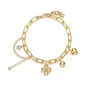 Pulseira Trevo da Sorte Joia da Moda Prata Esterlina 925 Banhada a Ouro 18K com Pingente de Coração e Flor de Moissanite GRA - Product Image 5