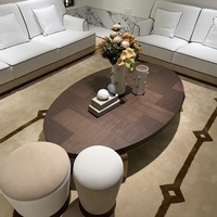 Table basse ovale en bois de style nordique moderne avec plateau en parquet et base en acier inoxydable pour salon