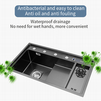 Ensemble d'évier de cuisine de comptoir multifonctionnel de luxe avec nettoyage par pulvérisation 304 éviers noirs à bol unique en acier inoxydable pour la cuisine