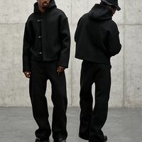 Ensemble de survêtement en jean 2 pièces personnalisé pour homme, style cowboy, avec veste à capuche à fermoir pompier et pantalon en jean