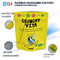 Sachet d'emballage écologique jaune et bleu pour snacks de bananes séchées bio, sac refermable à fermeture éclair pour fruits sains