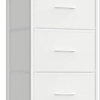 Cómoda con 4 Cajones de Tela, Estructura de Acero, MDF, Tela No Tejida, para Sala de Estar, Dormitorio, Pasillo, Color Blanco Nieve