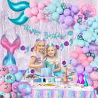 Amandir 138 pièces Décorations de fête d'anniversaire sirène Version brillante Kit d'arche de guirlande de ballons en latex en forme de poisson Bannière et décoration de gâteau