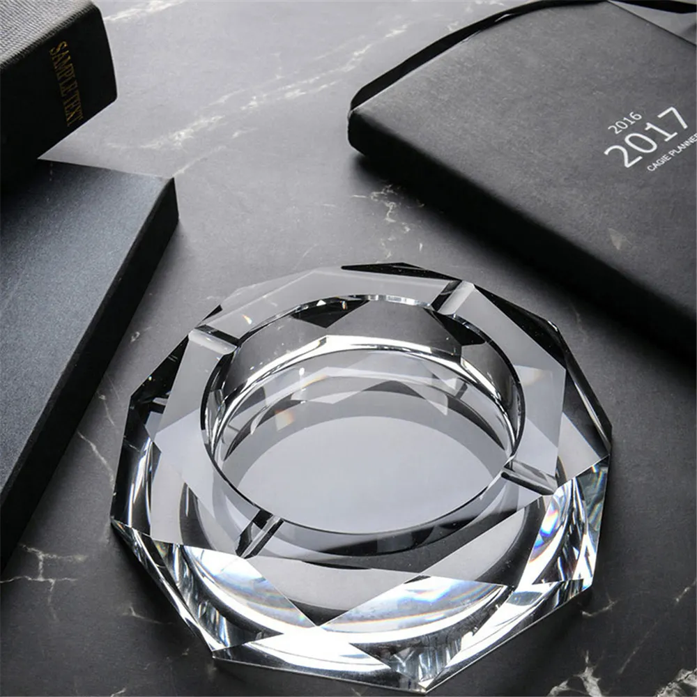 Benutzer definierte Octagon Square runde Form transparente Kristallglas Aschenbecher für Home Hotel Büroräume