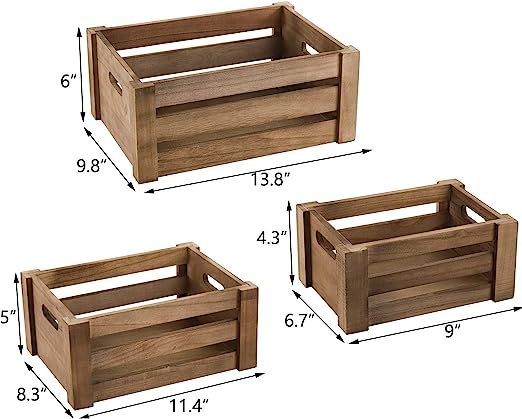 Customized Set of 3 Rustic Wood Basket Wood Crate With Handles Storage Wood Crates Wholesale