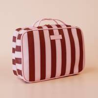 OEM Direktvertrieb Gestreifter PU-Leder Wasserdichter Reise-Toilettenartikel-Organizer Kosmetikkoffer Schminktasche für Frauen