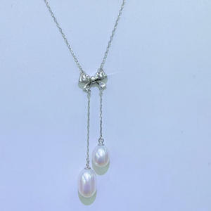 Collar de Perlas de Agua Dulce de 8-9 mm de Zhuji, Plata Pura con Doble Lazo Francés, Elegante Collar de Perlas de Agua Dulce - Product Image 4