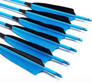 Flèches en carbone pur Linkboy Archery ID6.2, tige <span class=keywords><strong>bleue</strong></span> fluorescente, plumes naturelles, insert de flèche avec pointes, prêtes pour le tir à l'arc - Product Image 2