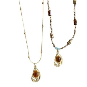 Collier géométrique rétro en résine marron Maillard, pendentif en pierre œil de tigre vintage pour femme, bijou esthétique, cadeau - Product Image 6