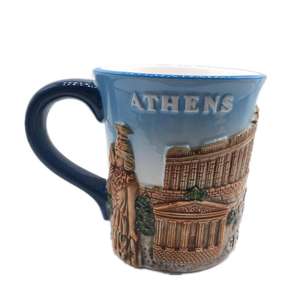 Taza de Café de Cerámica Pintada a Mano con Relieve 3D de la Acrópolis, el Parténón y el Erechtheion, Atenas, Grecia, Artesanía Hecha a Mano, Recuerdo de Viaje - Product Image 1