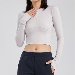 <span class=keywords><strong>Camiseta</strong></span> personalizada de cintura alta con media cremallera <span class=keywords><strong>para</strong></span> mujer, de manga <span class=keywords><strong>larga</strong></span> <span class=keywords><strong>Camiseta</strong></span> sin mangas <span class=keywords><strong>para</strong></span> Yoga, deportes, correr - Product Image 4