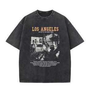T-shirt Homme Oversize Col Rond 100% Coton 260 g/m² Lavé à l'Acide avec Impression Graphique Vintage Los Angeles Vente en Gros OEM - Product Image 2