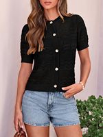 PRETTYGARDEN Cardigan court léger en crochet vintage pour femme, à manches bouffantes, boutonné, idéal pour la plage
