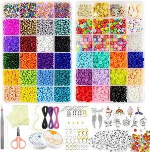 Contas para fabricação de joias, 48 cores 2mm 12/0 contas de semente de vidro com anéis de pular kit de contas